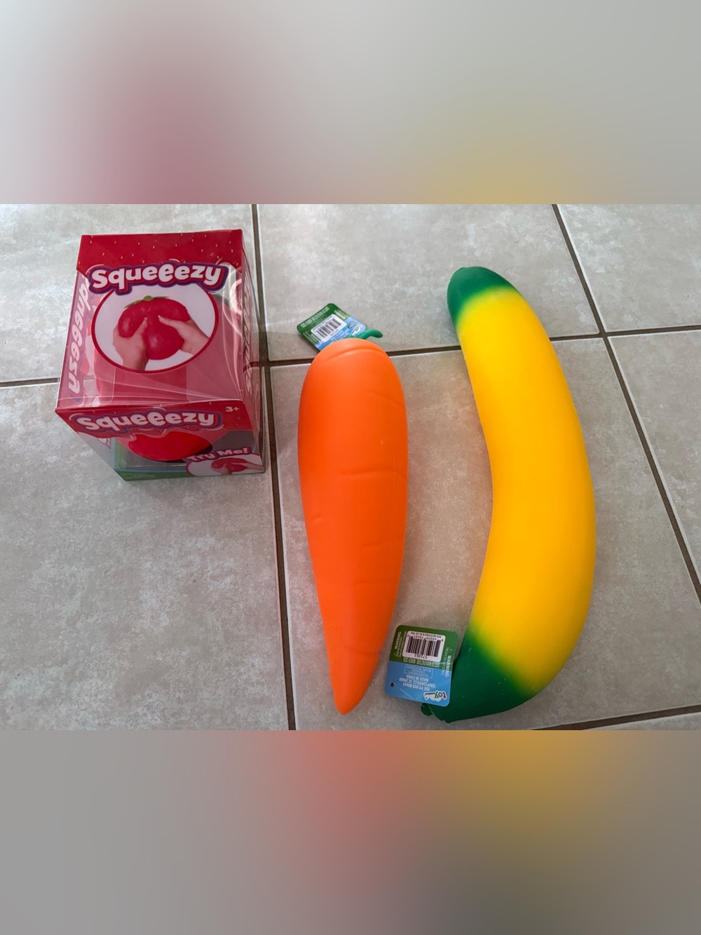Squeeze Squishy banana,carrot,butter,peach, and strawberry bundle